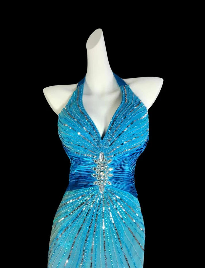 Unique Blue V-Neck Mermaid Long Prom Dress Ideas, Evening Party Dresses, OLP1540