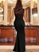 Sexy Black Halter Mermaid Side Slit Long Prom Dress Ideas, Evening Party Dresses, OLP1628
