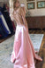 Elegant Pink High-Neck A-Line Long Prom Dress Ideas, Evening Party Dresses, OLP1491
