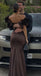 Elegant Brown Off-Shoulder Mermaid Floral Long Prom Dress Ideas, Evening Party Dresses, OLP1387