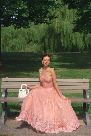 Elegant Pink Spaghetti-Strap A-Line Long Prom Dress Ideas, Evening Party Dresses, OLP1269