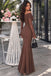 Pretty Brown Off-Shoulder Glitter Maxi Prom Dress Ruched Long Sleeves,OLP2438