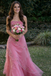 Pretty Pink Tiered Tulle Prom Dress Square Neck Sparkly Lace Ball Gown,OLP2085