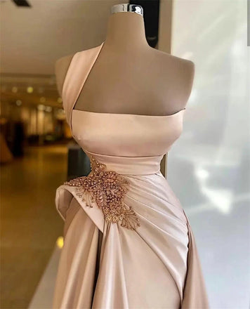 Elegant Pink One-Shoulder A-Line Long Prom Dress Ideas, Evening Party Dresses, OLP1251