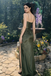 Classy Olive Green Ruched Prom Gown Sexy Side Slit Crystal Strap Wrap,OLP1952