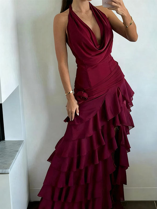 Sexy Red V-Neck Mermaid Long Prom Dress Ideas, Evening Party Dresses, OLP1415
