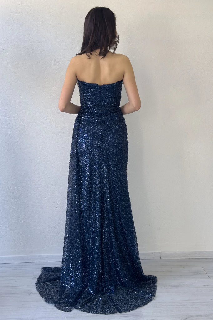 Shiny Blue Sweetheart Mermaid Side Slit Long Prom Dress Ideas, Evening Party Dresses , OLP1222