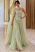 Modern Sage Green Rhinestone Prom Dress Strapless Cape Formal Party Gown,OLP2459