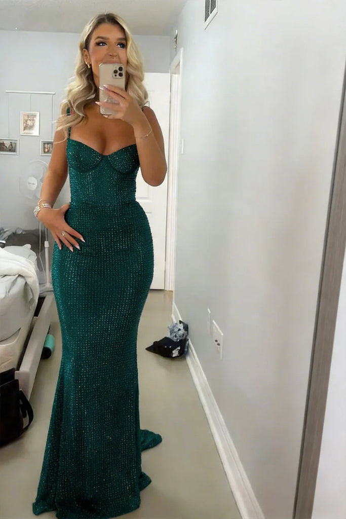 Modern Rhinestone Bodycon Prom Gown Sparkly Strapless Mermaid Formal Dress,OLP1820