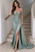 Unique Sage Green Off-Shoulder High Slit Sequin Prom Dress,OLP2453