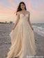 Elegant Champagne Tulle Prom Dress Cap Sleeve Floral Lace Applique Gown,OLP2128
