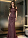 Elegant One-Shoulder Ruched Sparkly Grape Purple Floor-Length Prom Dress,OLP2192