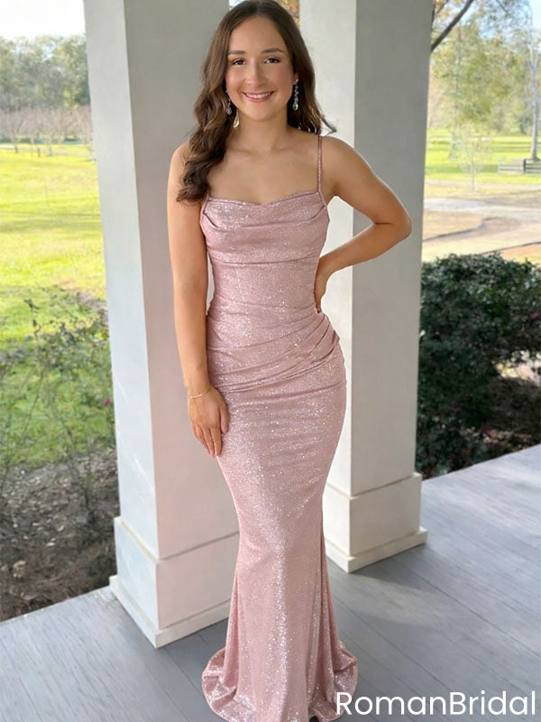 Fancy Pink Shimmer Strapless Mermaid Prom Dress,Evening Party Dress,OLP1869
