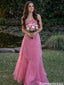 Pretty Pink Tiered Tulle Prom Dress Square Neck Sparkly Lace Ball Gown,OLP2085