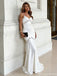Classy White V-Neck Satin Prom Dress Lace Inset Slender Mermaid Gown,OLP1805