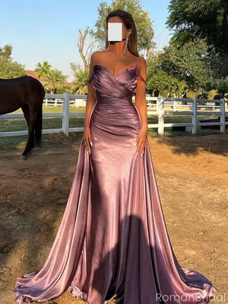 Gorgeous Purple Off-Shoulder Sleeveless Mermaid Long Prom Dress Ideas, Evening Party Dresses ,OLP1180