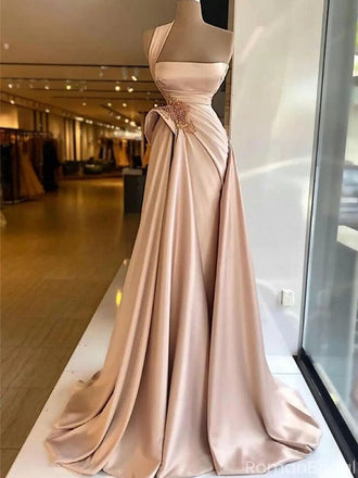 Elegant Pink One-Shoulder A-Line Long Prom Dress Ideas, Evening Party Dresses, OLP1251