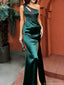 Modern One-Shoulder Beaded Emerald Satin Prom Dresses,Evening Party Dresses,OLP1714