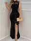Sexy Black Halter Mermaid Side Slit Long Prom Dress Ideas, Evening Party Dresses, OLP1628