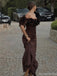 Elegant Brown Off-Shoulder Mermaid Floral Long Prom Dress Ideas, Evening Party Dresses, OLP1387