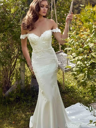 Elegant White Off-Shoulder Mermaid Long Prom Dress Ideas, Evening Party Dresses , OLP1236