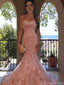 Floral Pink Sweetheart Mermaid Long Prom Dress Ideas, Evening Party Dresses, OLP1654