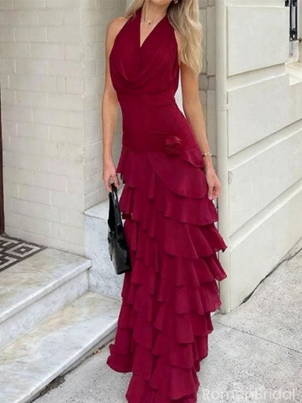 Sexy Red V-Neck Mermaid Long Prom Dress Ideas, Evening Party Dresses, OLP1415