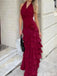 Sexy Red V-Neck Mermaid Long Prom Dress Ideas, Evening Party Dresses, OLP1415