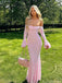 Sexy Pink Off-the-Shoulder Lace Prom Dress with Long Bell Sleeves Mermaid Gown,OLP1839