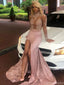 Unique Pink Halter Long Sleeve Mermaid Long Prom Dress Ideas, Evening Party Dresses, OLP1550
