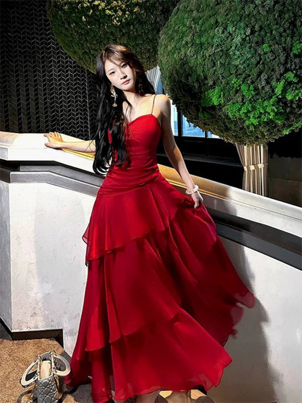 Elegant Spaghetti Strap Sleeveless Mermaid Satin Evening Prom Dresses Online, OLP881