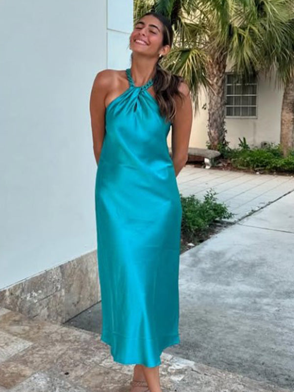 Soft Halter Sleeveless Mermaid Satin Evening Prom Dresses Online, OLP1016