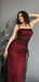 Elegant Black and Red Mermaid Spaghetti Straps Long Bridesmaid Dresses Online, BG428