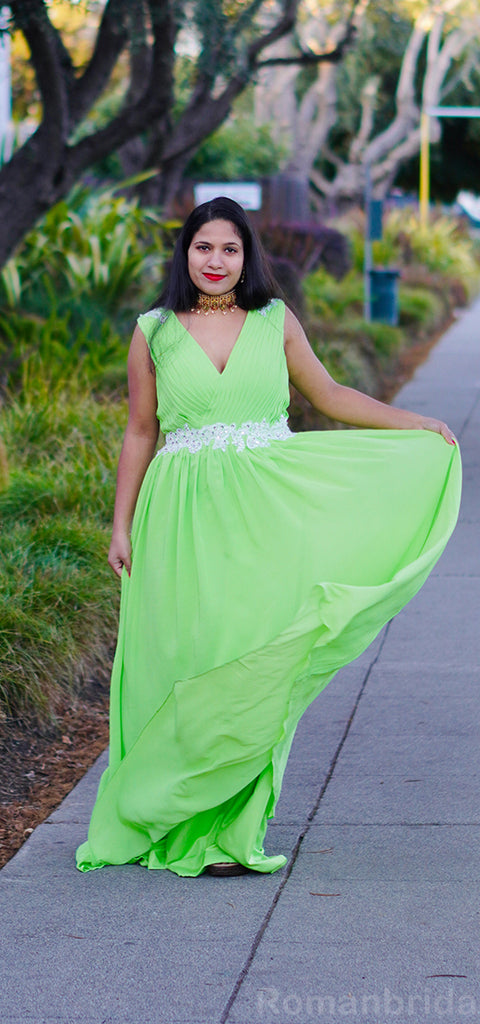 Elegant V-neck Sleeveless A-line Lime Green Bridesmaid Dresses Online, BG466