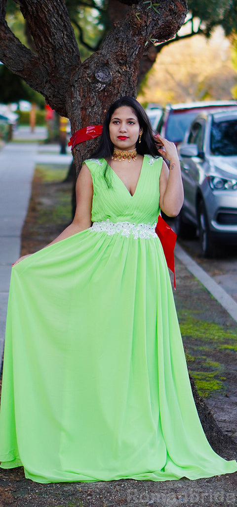 Elegant V-neck Sleeveless A-line Lime Green Bridesmaid Dresses Online, BG466