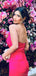 Simple V-neck Sleeveless Mermaid Long Fuchsia Satin Bridesmaid Dresses Online, BG447