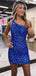 Sparkly One Shoulder Mermaid Sequins Royal Blue Short Homecoming Dresses Online, HD0675