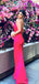 Simple V-neck Sleeveless Mermaid Long Fuchsia Satin Bridesmaid Dresses Online, BG447
