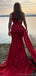 Elegant Red One Shoulder Side Slit Long Satin Bridesmaid Dresses Online, BG450