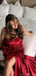 Elegant Straight Neck Mermaid Burgundy Side Slit Long Bridesmaid Dresses Online, BG434