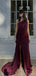 Elegant Mermaid Cabernet Side Slit One Shoulder Long Bridesmaid Dresses with Trailing, BG435