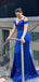 Elegant Spaghetti Straps Off the Shoulder Mermaid V-neck Royal Blue Long Satin Bridesmaid Dresses Online, BG474