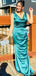 Elegant V-neck Mermaid Sleeveless Jade Satin Long Bridesmaid Dresses Online, BG439