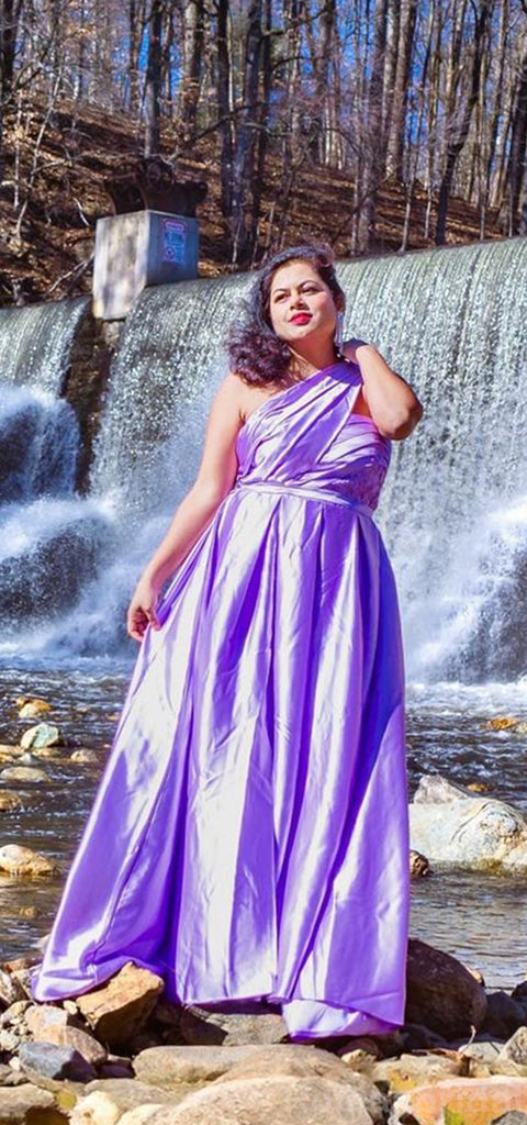 Elegant One Shoulder A-line Lilac Long Satin Bridesmaid Dresses Online, BG455