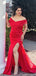 Elegant Off the Shoulder Mermaid Red Satin Long Bridesmaid Dresses Online, BG440