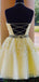 Elegant Halter Lemon A-line Applique Tulle Short Homecoming Dresses Online, HD0680