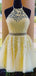 Elegant Halter Lemon A-line Applique Tulle Short Homecoming Dresses Online, HD0680