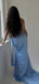 Elegant Sweetheart Mermaid Side Slit Sky-Blue Satin Bridesmaid Dresses Online, BG456