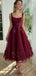 Elegant Straps Burgundy A-line Ankle Length Tulle Homecoming Dresses Online, HD0682