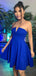 Simple V-neck A-line Royal Blue Short Jersey Homecoming Dresses Online, HD0686